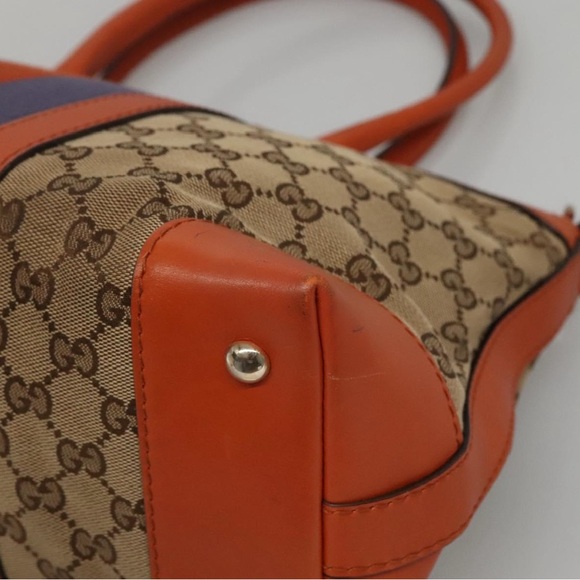 SOLD 🛑 GUCCI GG Canvas Sherry Line Hand Bag 2way Blue Beige Orange - Picture 17 of 17